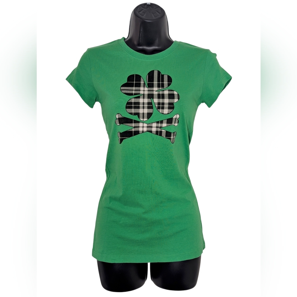 🍀Anchor Blue Plaid Shamrock Graphic Tee (Juniors M)